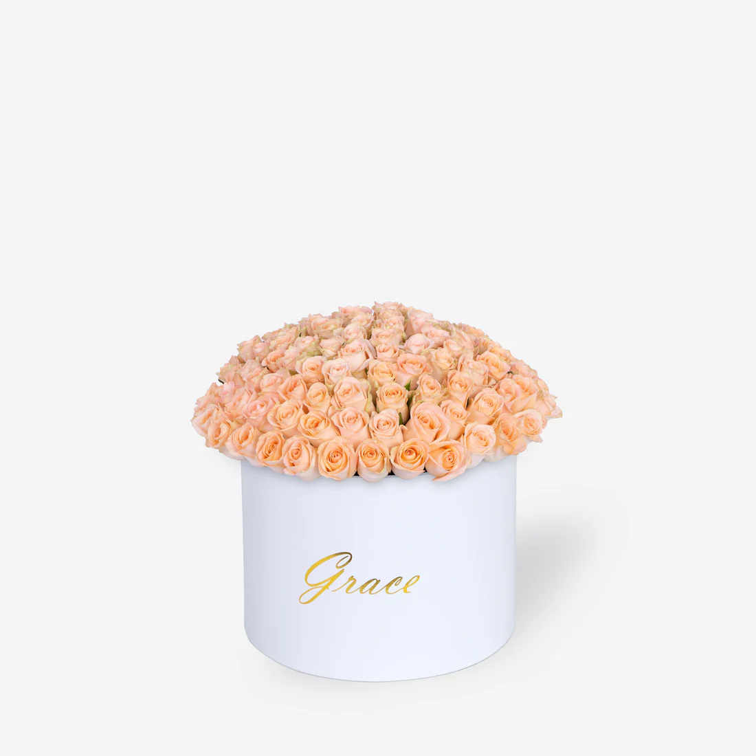 Peach roses bouquet | white box